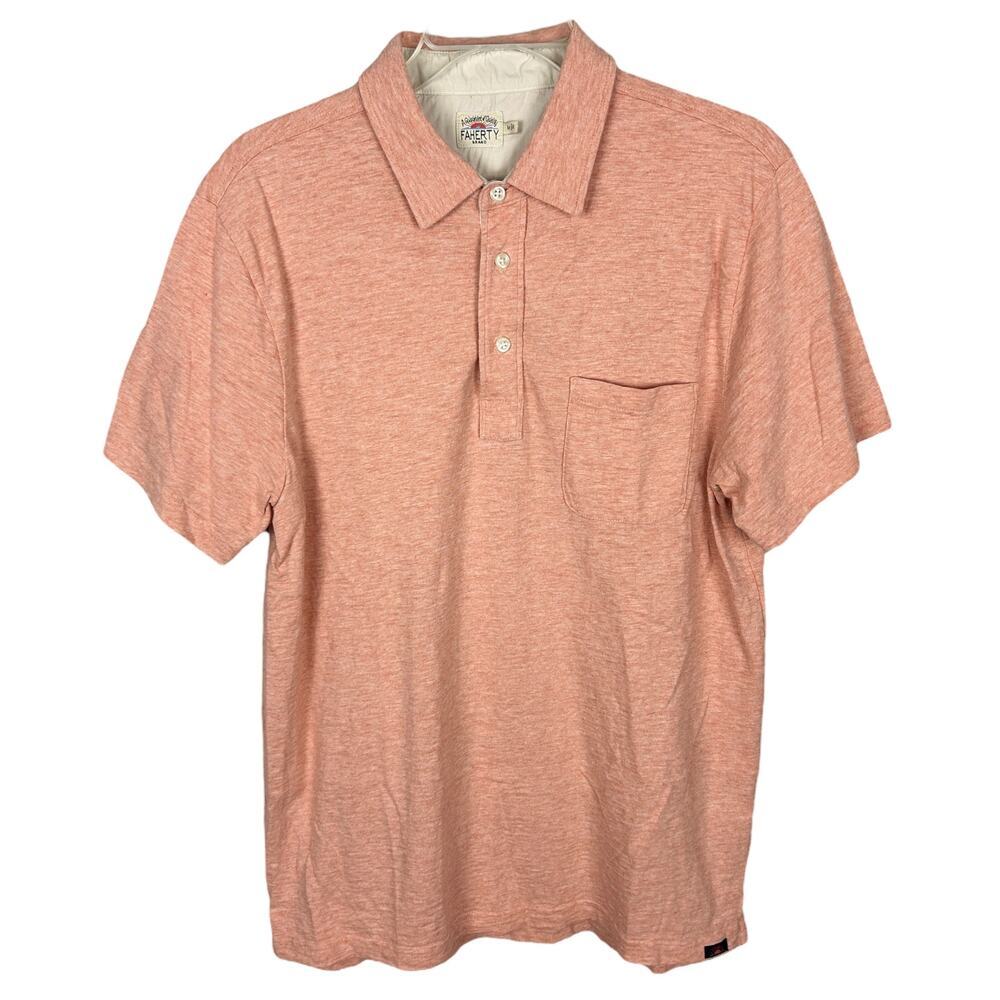 Faherty Heathered Pink Short Sleeve Collared Button Down Men's Polo M